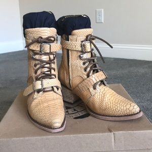 Freebird by Steven tan snakeskin statement boots.